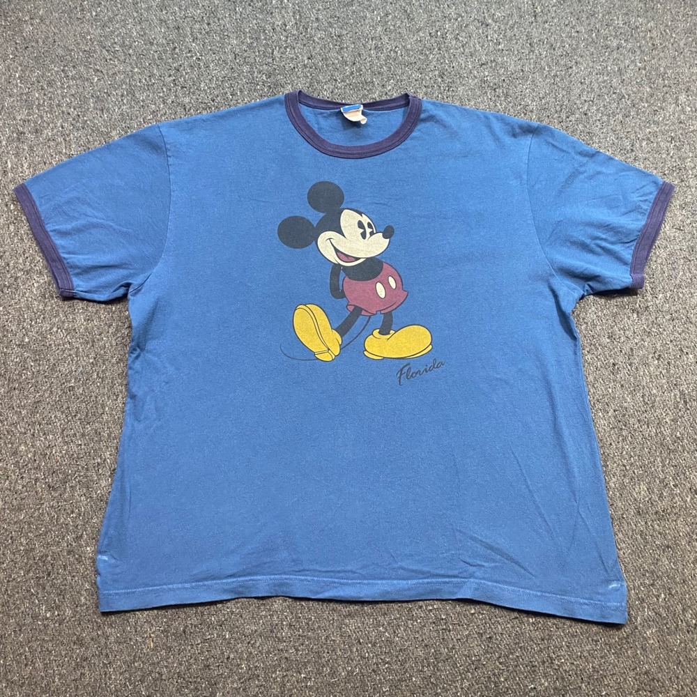 Disney Mickey Mouse TShirt Sz XL Mens Blue Ringer Florida Retro Graphic Skater